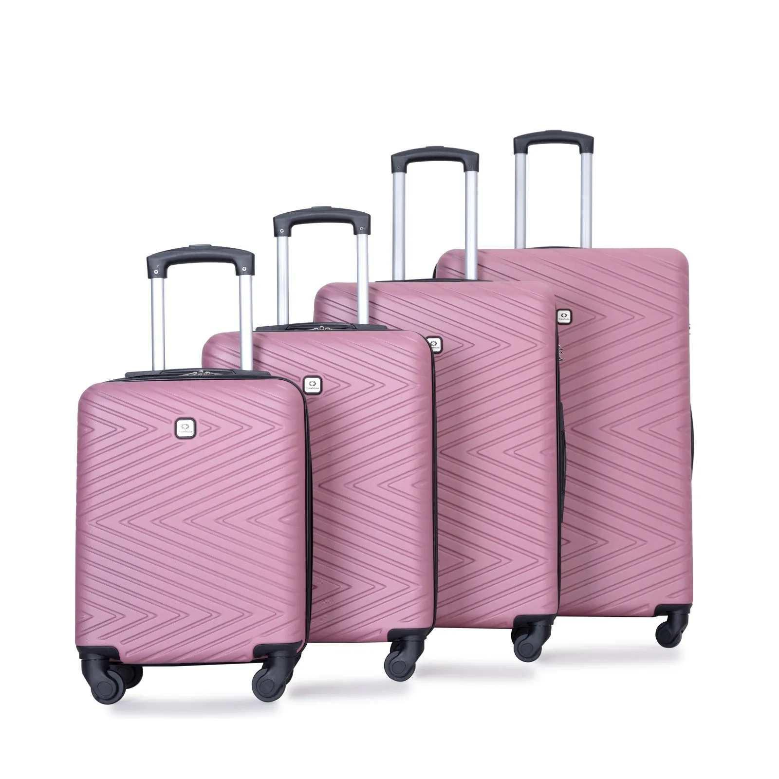 luggage 4-piece ABS lightweight suitcase with rotating wheels, 24 inch and 28 inch with TSA lock, (16/20/24/28) PINK