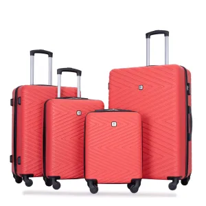 luggage 4-piece ABS lightweight suitcase with rotating wheels, 24 inch and 28 inch with TSA lock, (16/20/24/28) RED