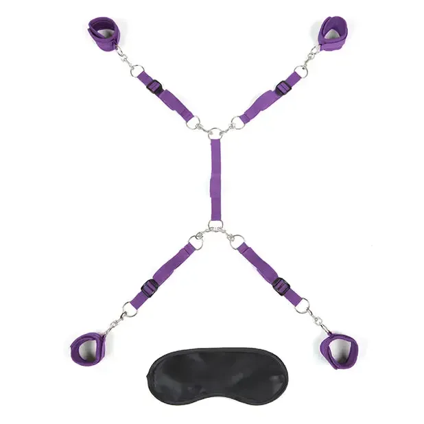 Lux Fetish 7-Piece Bed Spreader Playful Restraint System Purple