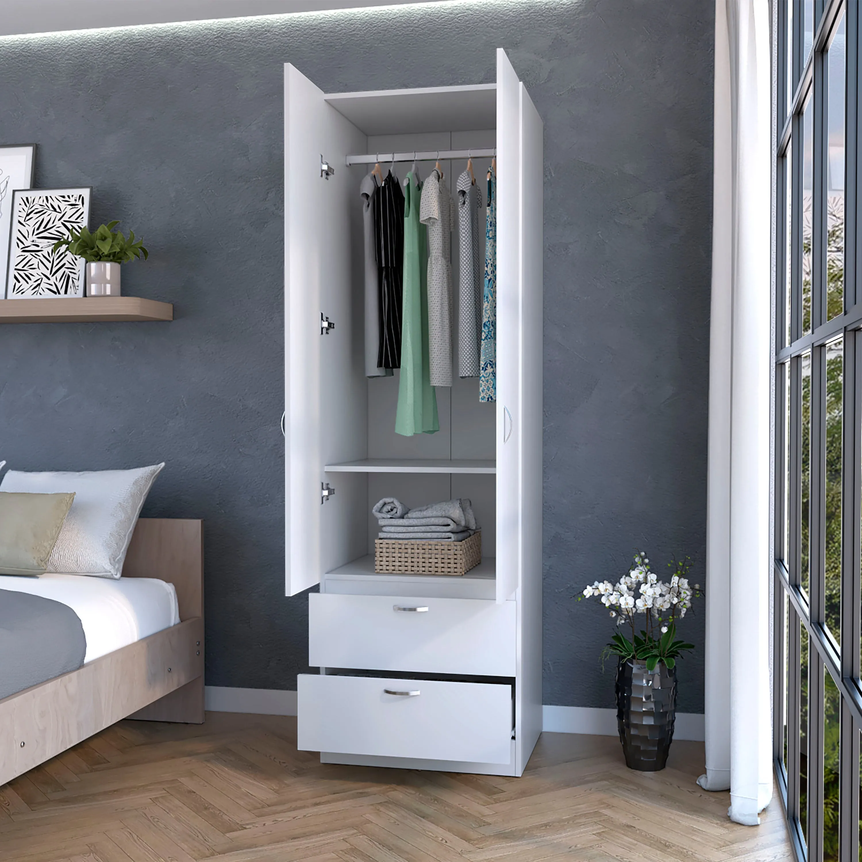 Mayer 2-Door 2-Drawer Wardrobe Marquez White