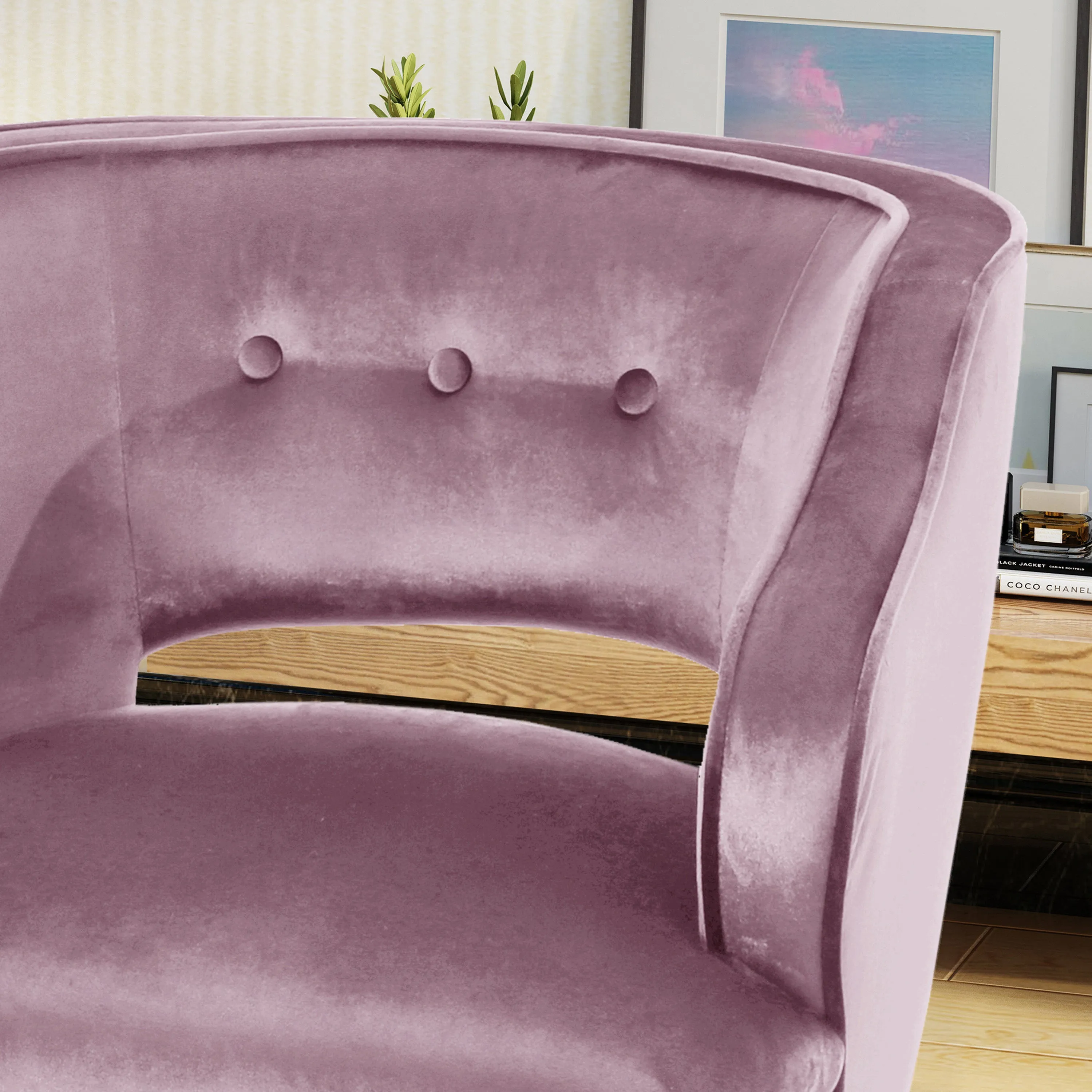 Michaela Mid Century Velvet Tufted Accent Chair, Light Lavender