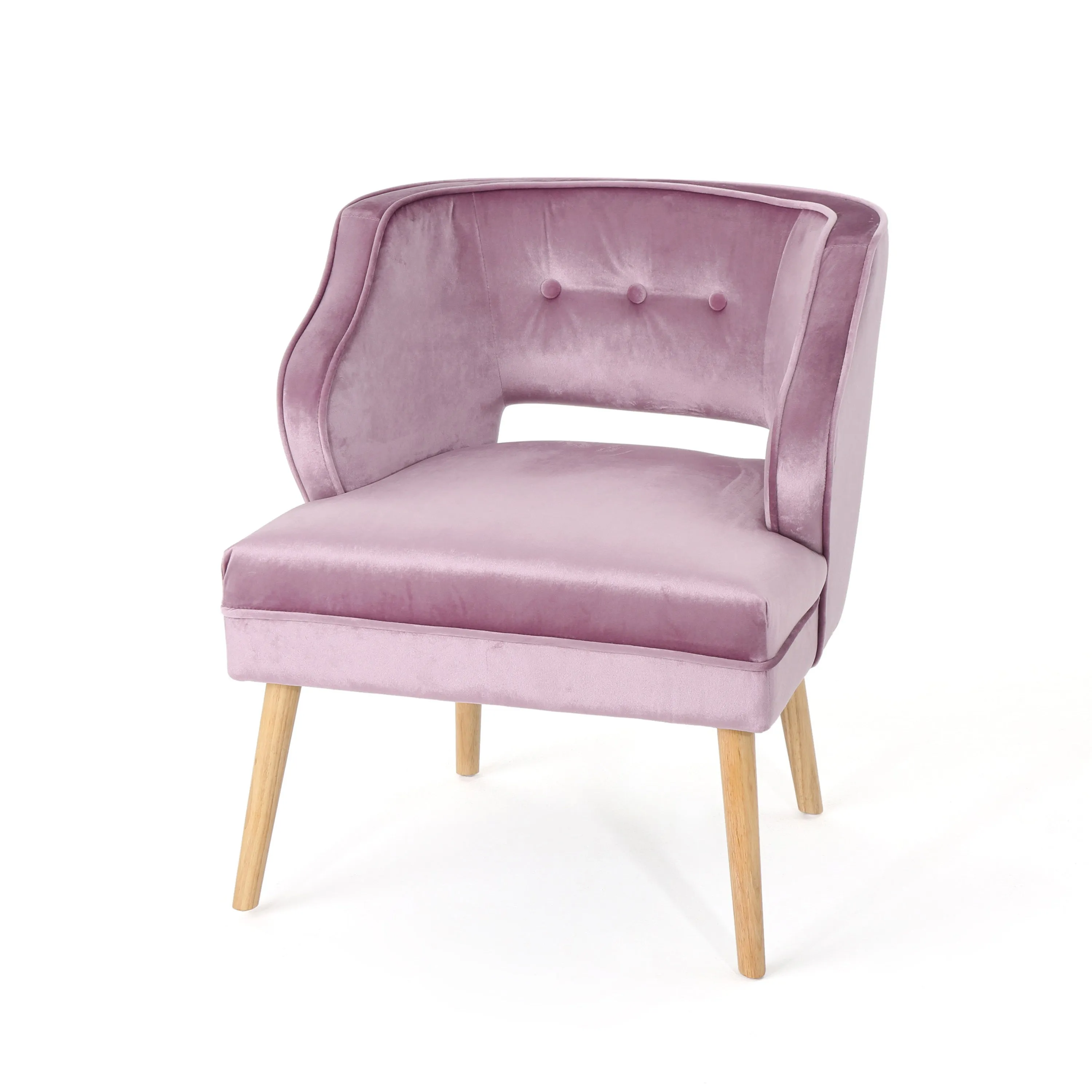 Michaela Mid Century Velvet Tufted Accent Chair, Light Lavender