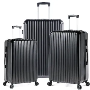 Miibox 3 Piece Set ABS PC Material Spinner Wheel Luggage Carrier Easy Portable, Black