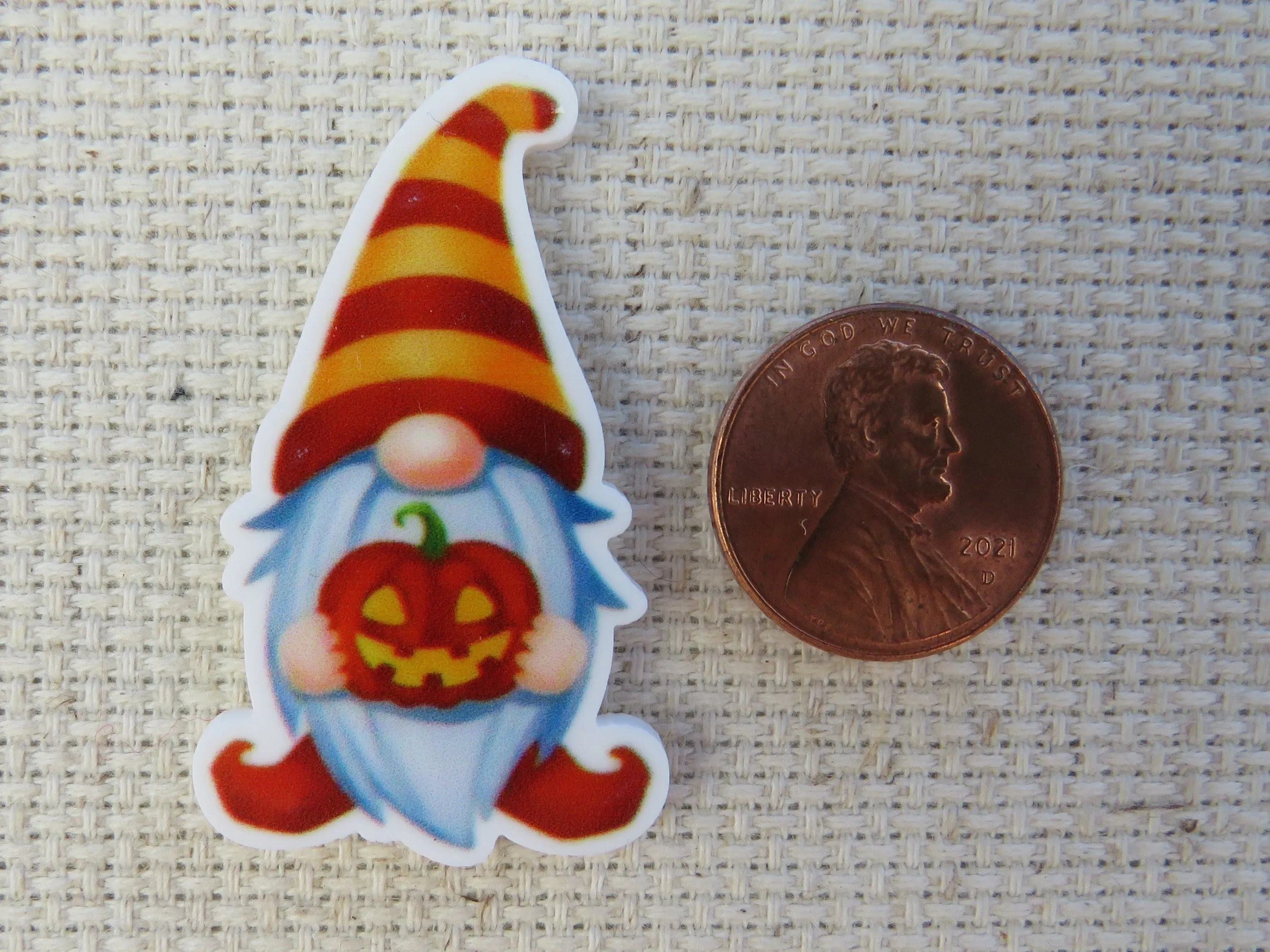 Orange Gnome with a Jack-O-Lantern Needle Minder, Cover Minder, Magnet