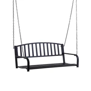 Outsunny 2 Person Front Porch Swing Patio Swing Bench, Outdoor Steel Swing Chair with Sturdy Chains, for Backyard, Deck, 528 lb Weight Capacity, Black