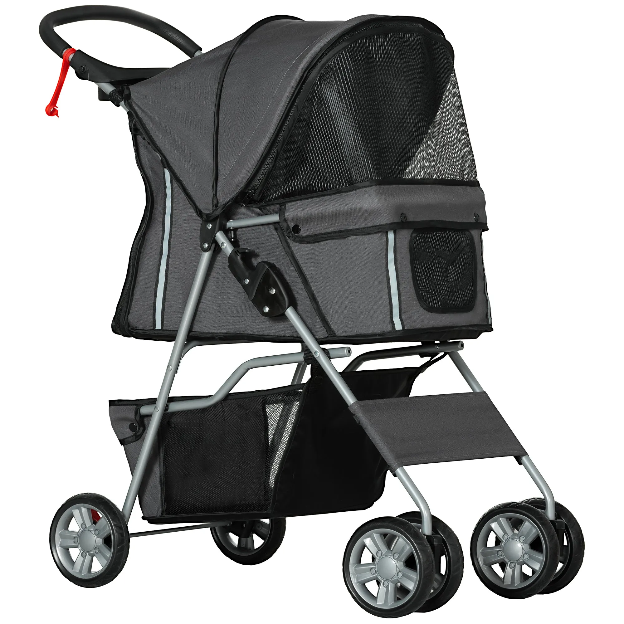 Pet Stroller Carrier Foldable Deluxe Walk Travel Dog Dark Grey