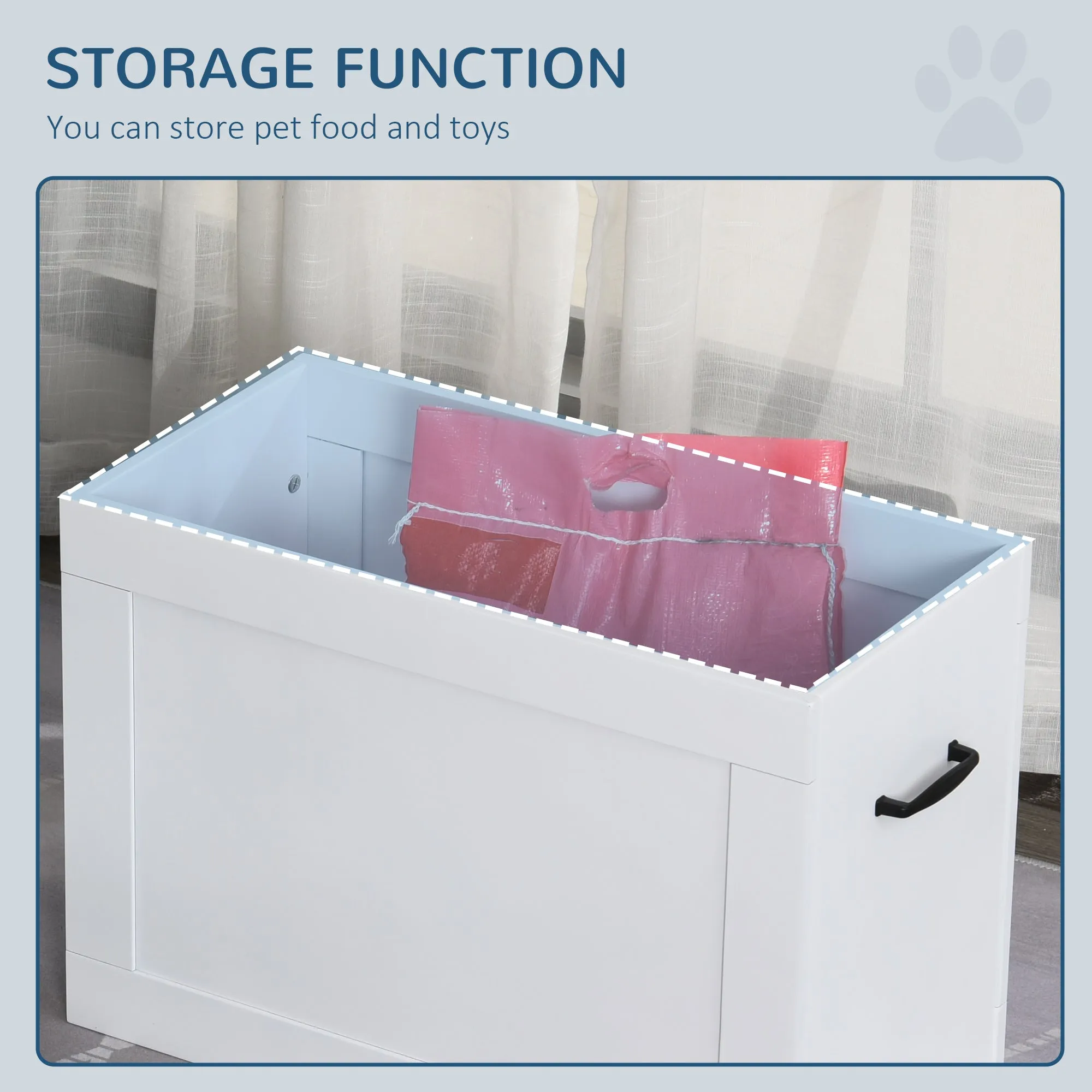 Raised Pet Feeding Storage Station with 2 Stainless Steel Bowls Base for Large Dogs and Other Large Pets, White