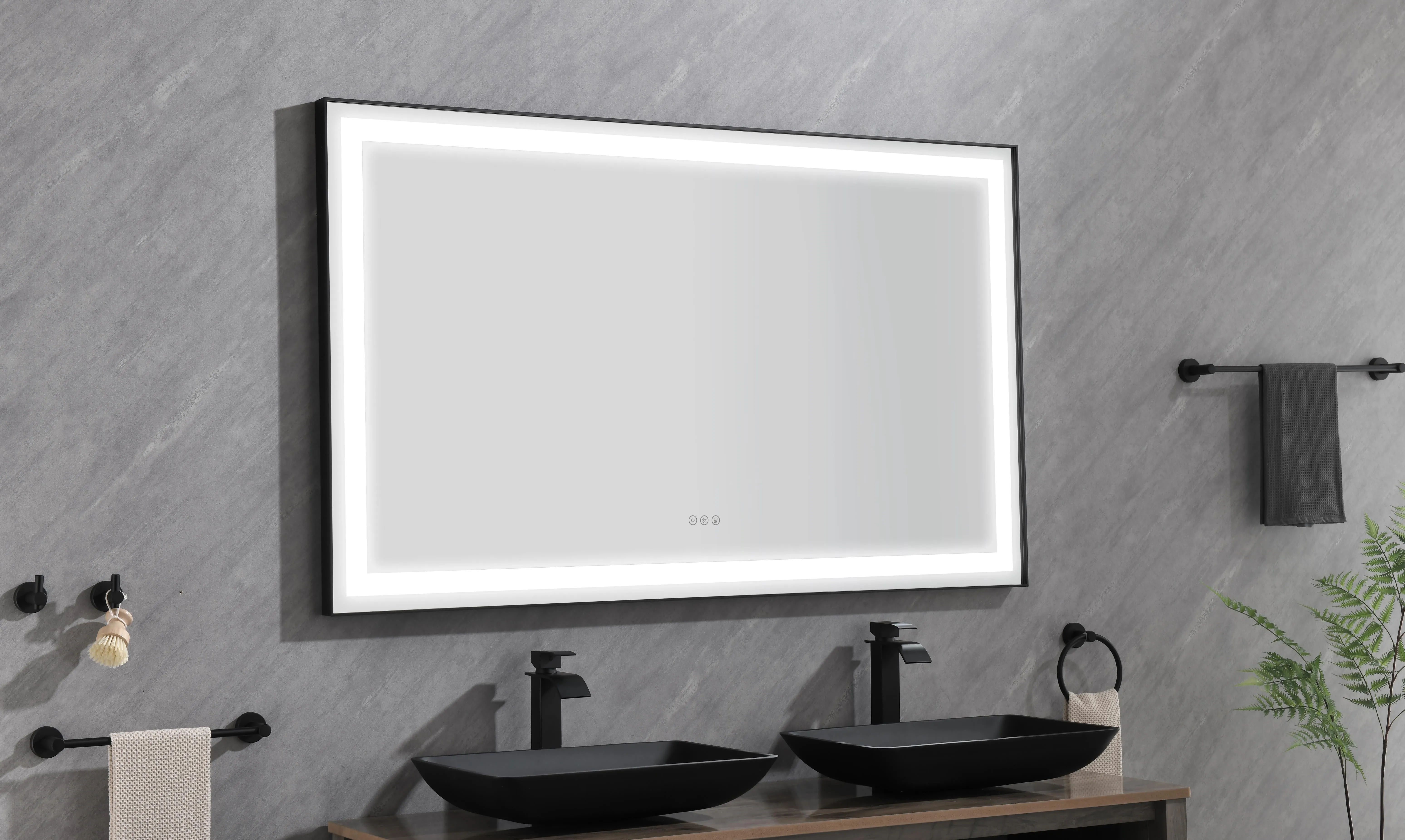 Rectangular Backlit Black Frame Lighted LED Mirror Anti-Fog Wall Mounted Bathroom Vanity Mirror with Lights Large Dimmable Makeup Mirror Home Decor Mirror(Horizontal/Vertical)