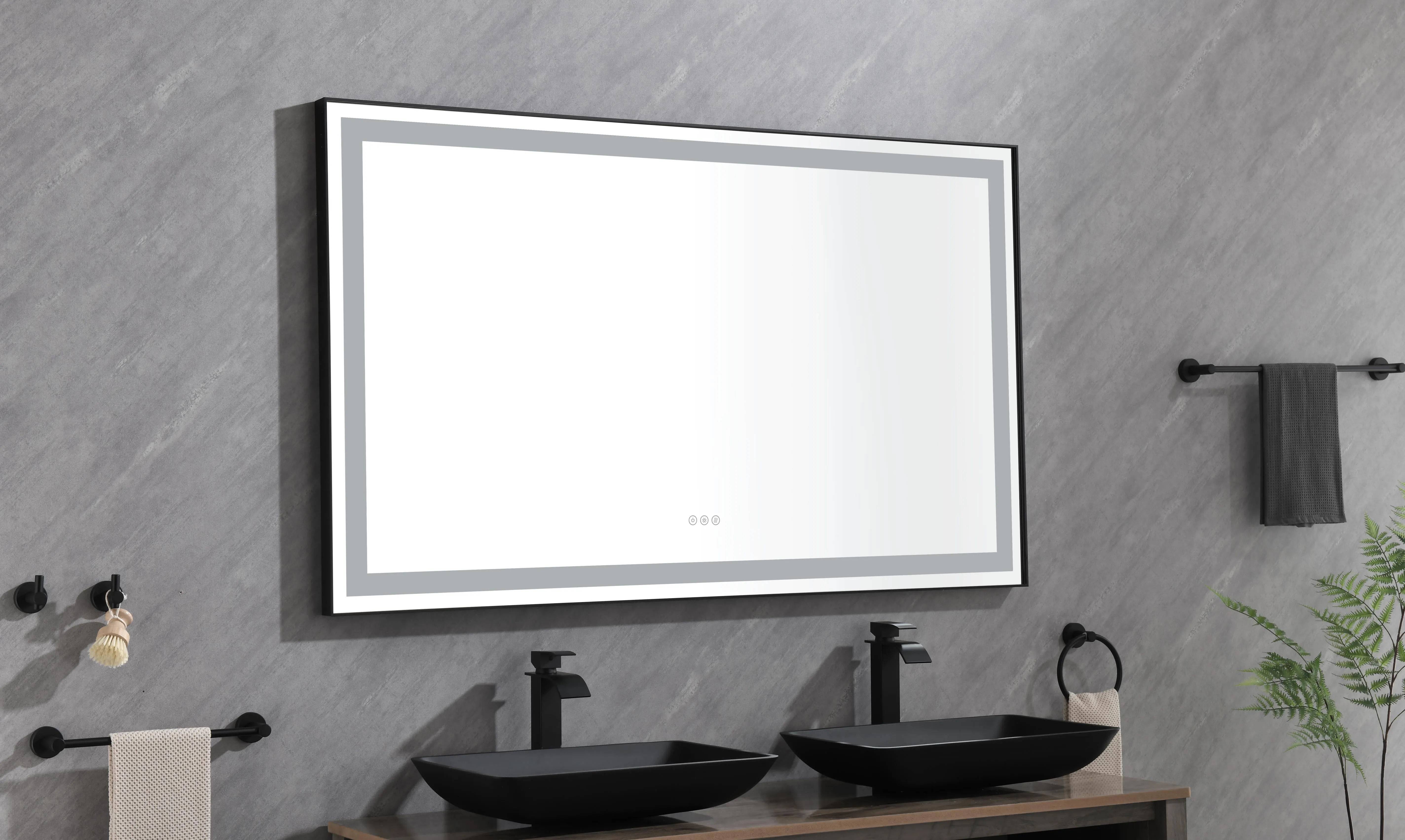 Rectangular Backlit Black Frame Lighted LED Mirror Anti-Fog Wall Mounted Bathroom Vanity Mirror with Lights Large Dimmable Makeup Mirror Home Decor Mirror(Horizontal/Vertical)