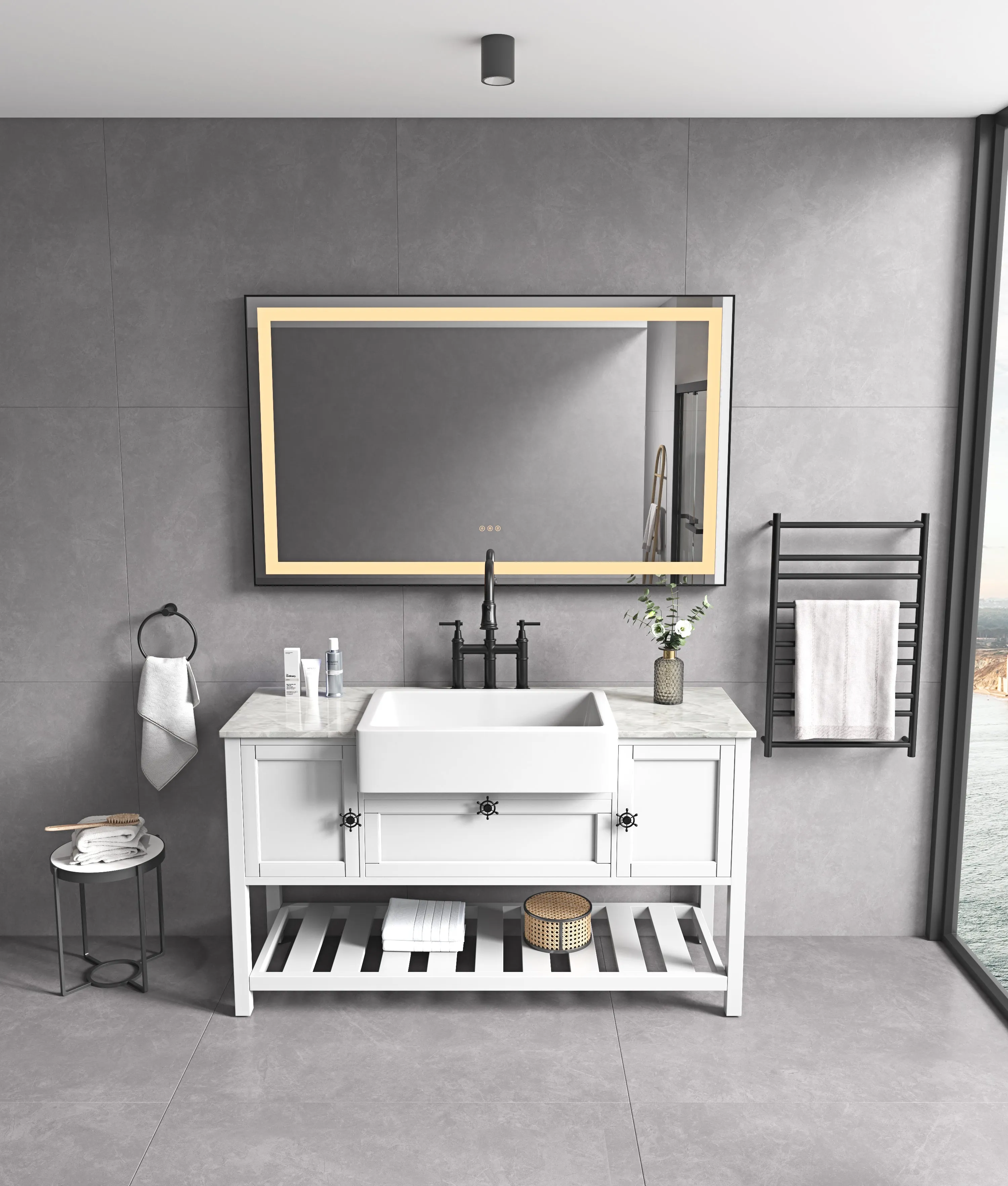 Rectangular Backlit Black Frame Lighted LED Mirror Anti-Fog Wall Mounted Bathroom Vanity Mirror with Lights Large Dimmable Makeup Mirror Home Decor Mirror(Horizontal/Vertical)