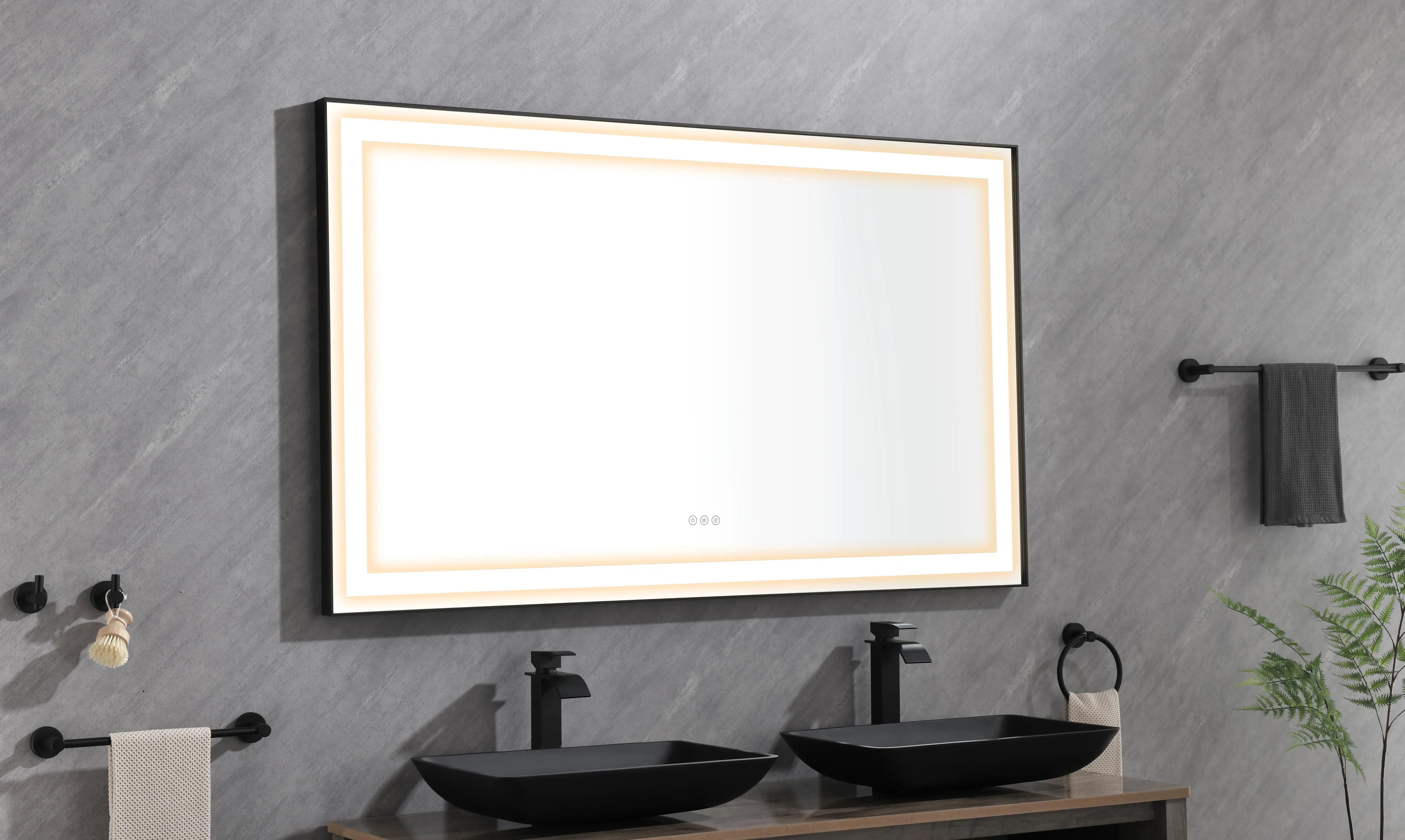 Rectangular Backlit Black Frame Lighted LED Mirror Anti-Fog Wall Mounted Bathroom Vanity Mirror with Lights Large Dimmable Makeup Mirror Home Decor Mirror(Horizontal/Vertical)