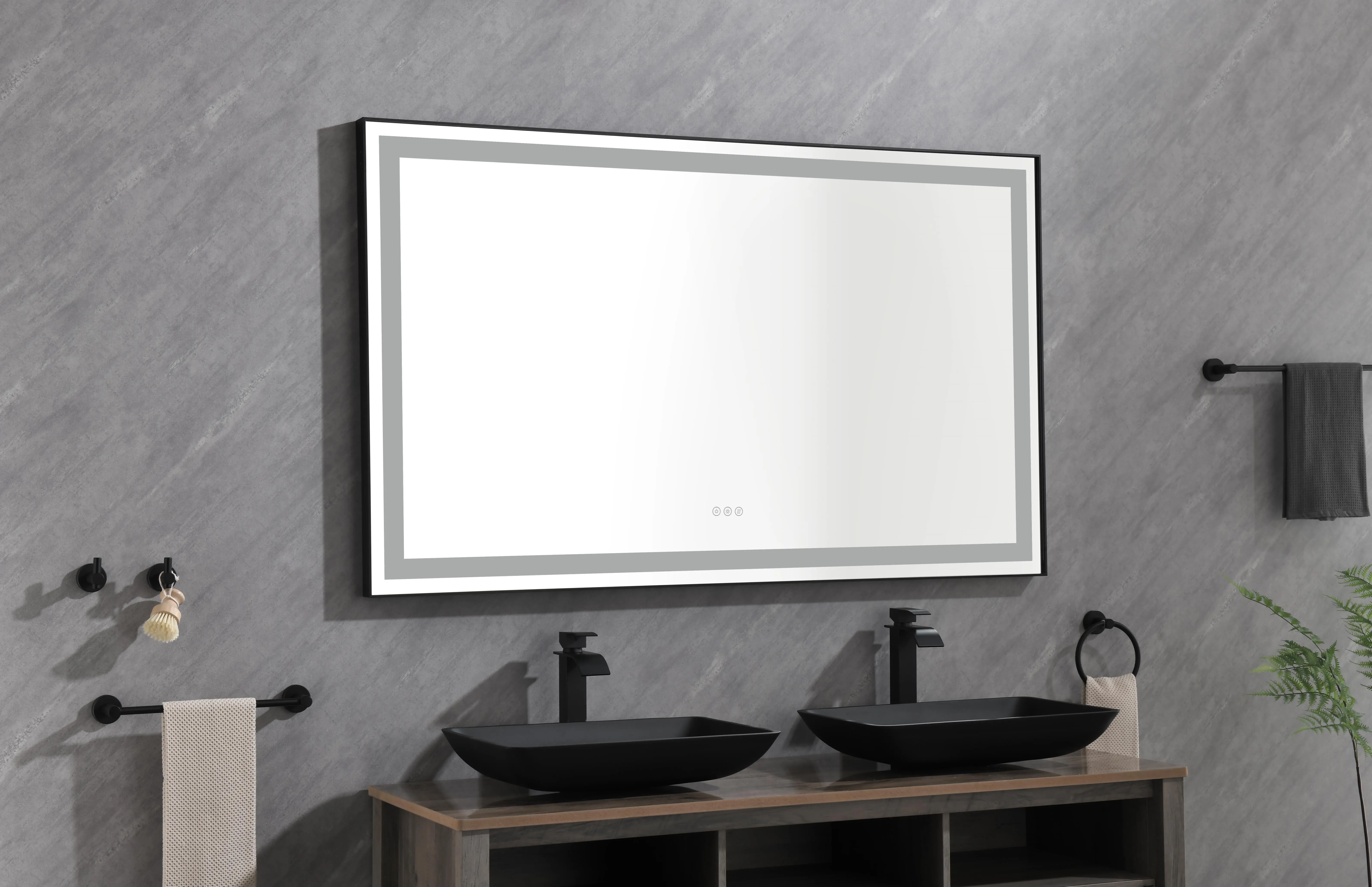 Rectangular Backlit Black Frame Lighted LED Mirror Anti-Fog Wall Mounted Bathroom Vanity Mirror with Lights Large Dimmable Makeup Mirror Home Decor Mirror(Horizontal/Vertical)