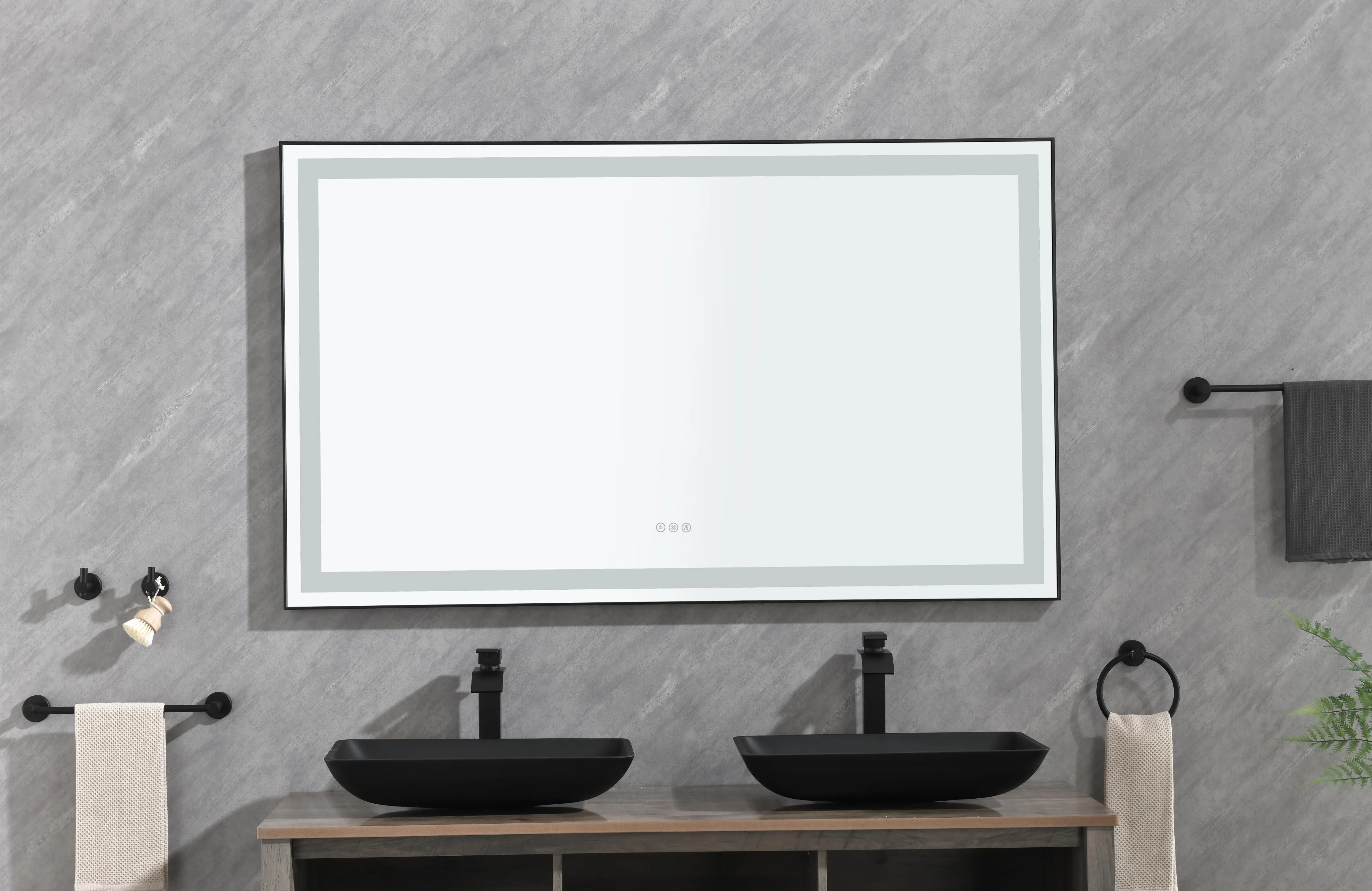 Rectangular Backlit Black Frame Lighted LED Mirror Anti-Fog Wall Mounted Bathroom Vanity Mirror with Lights Large Dimmable Makeup Mirror Home Decor Mirror(Horizontal/Vertical)