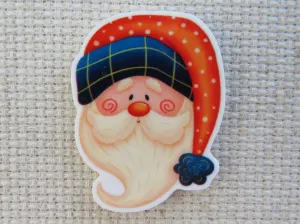 Santa with a Blue Trimmed Hat Needle Minder, Cover Minder, Magnet