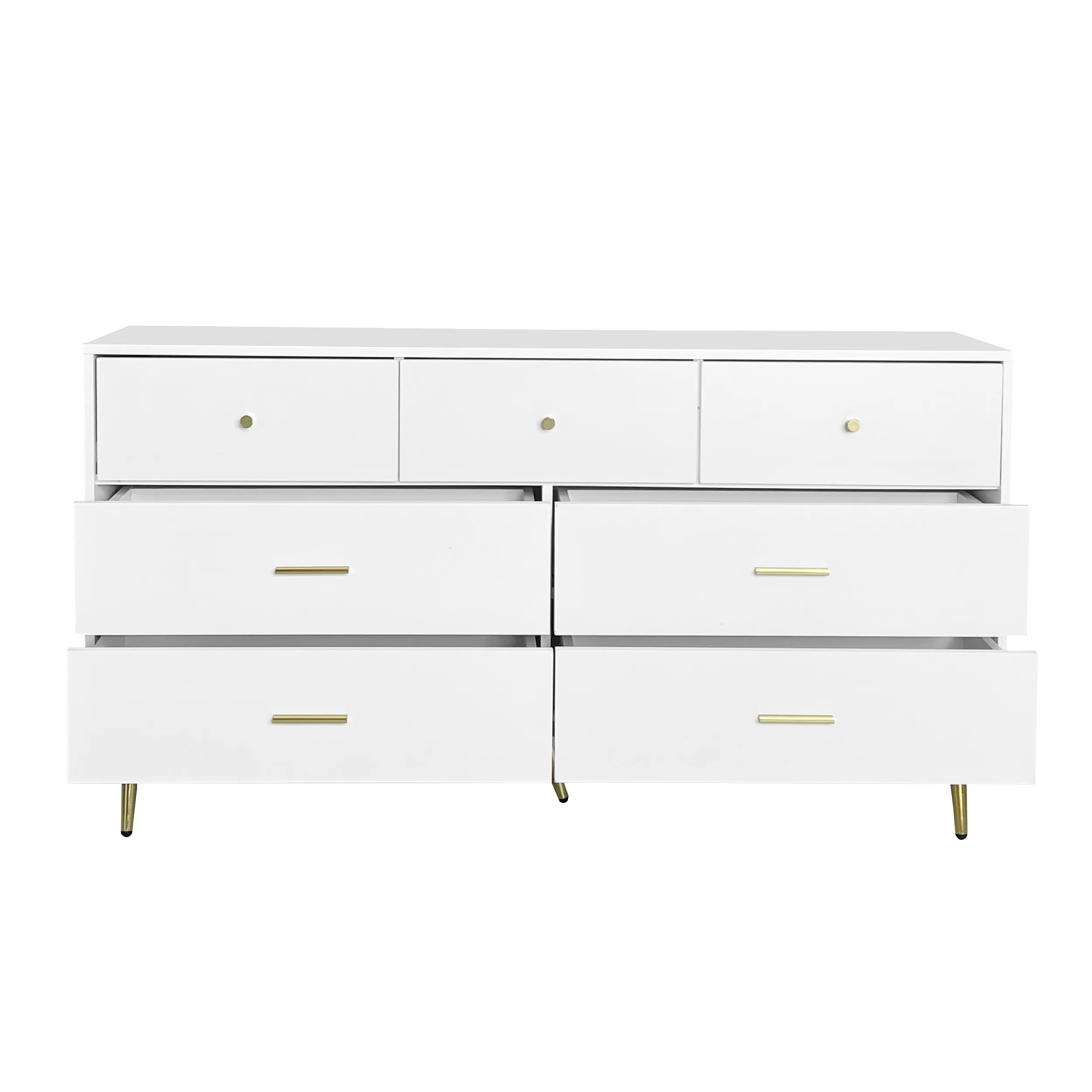 Seven Drawers Large Chest of Drawer Cabinet with Golden Handle and Golden Legs White Color