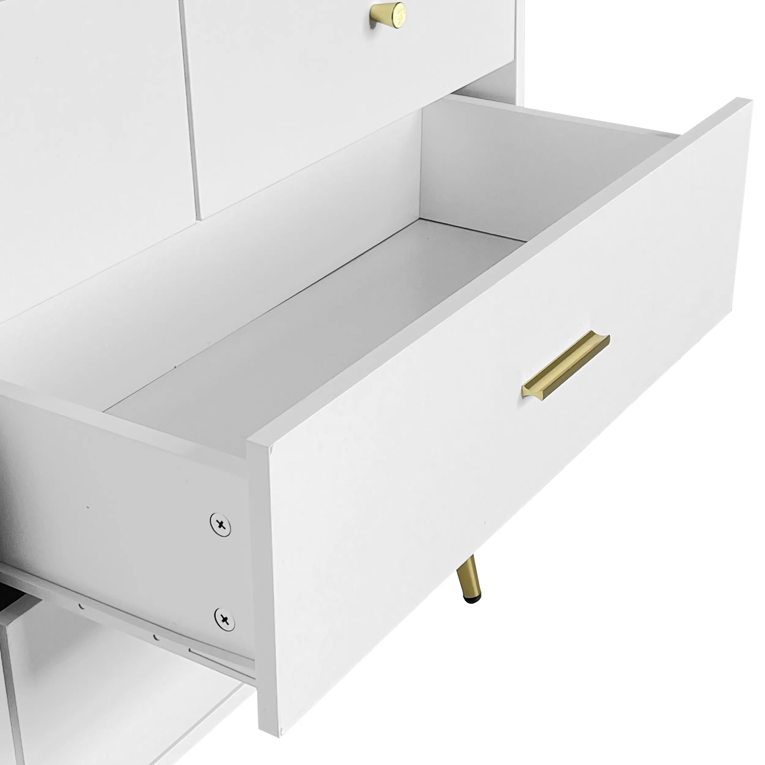 Seven Drawers Large Chest of Drawer Cabinet with Golden Handle and Golden Legs White Color