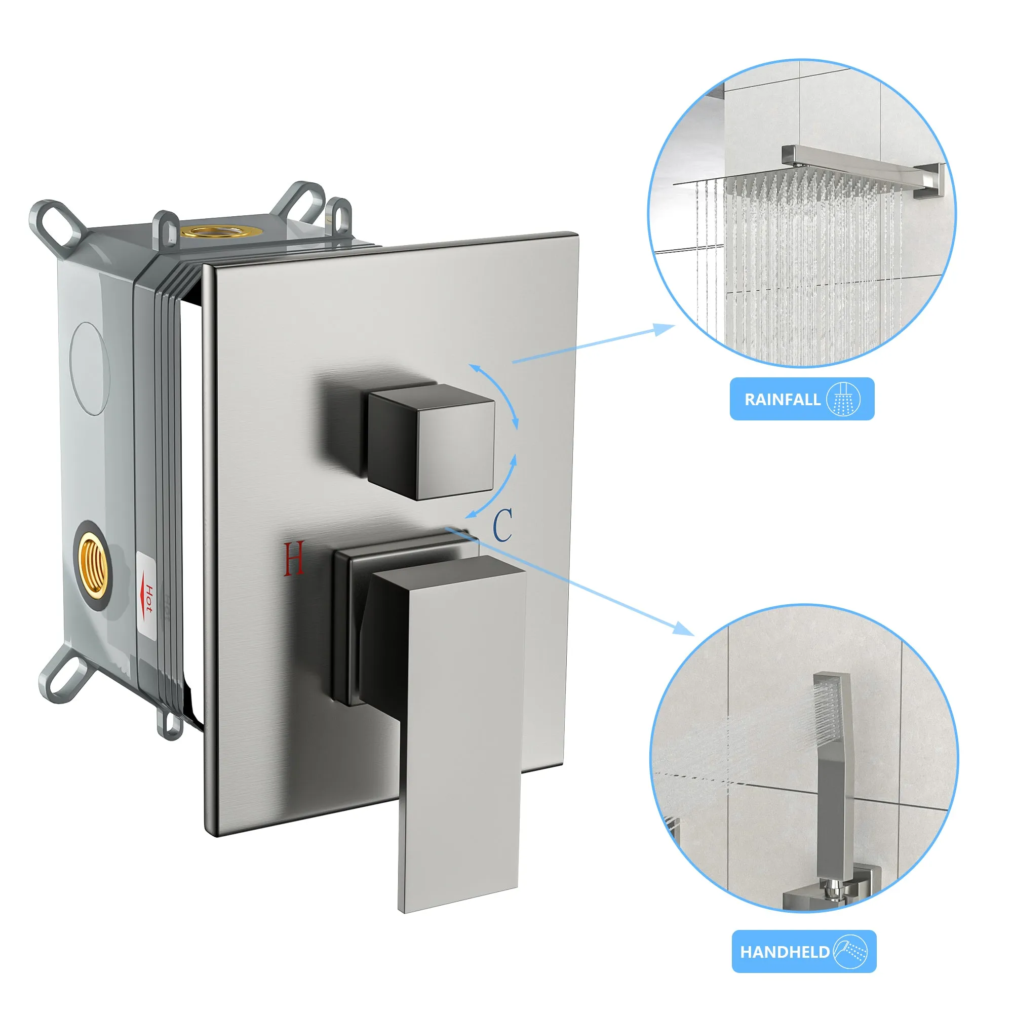 Shower System with Adjustable Slide Bar,10 Inch Wall Mounted Square Shower System with Rough-in Valve, Brushed Nickel