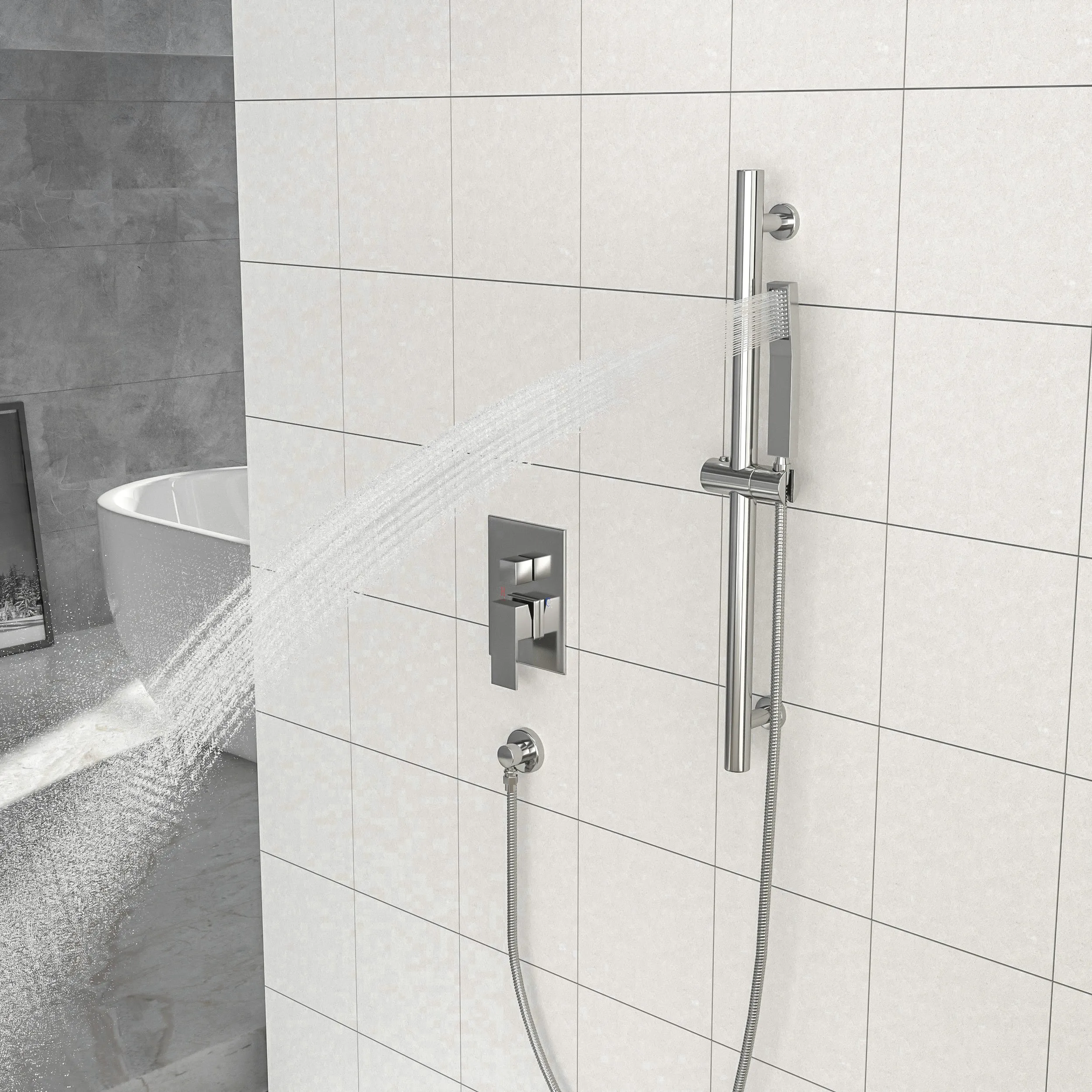 Shower System with Adjustable Slide Bar,10 Inch Wall Mounted Square Shower System with Rough-in Valve, Brushed Nickel