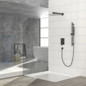 Shower System with Adjustable Slide Bar,10 Inch Wall Mounted Square Shower System with Rough-in Valve,Matte black