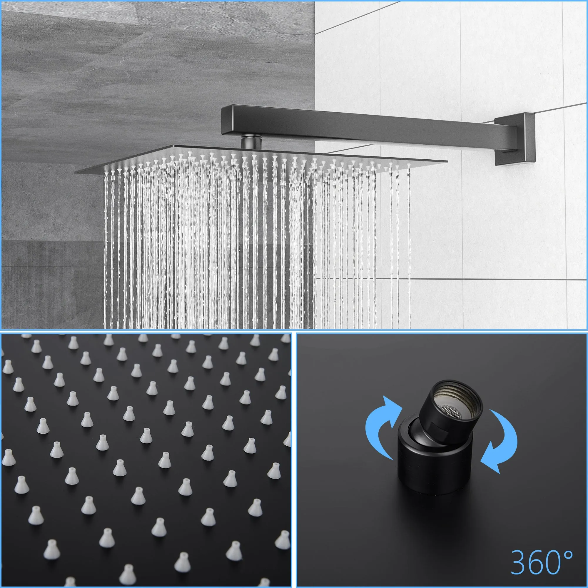 Shower System with Adjustable Slide Bar,10 Inch Wall Mounted Square Shower System with Rough-in Valve,Matte black