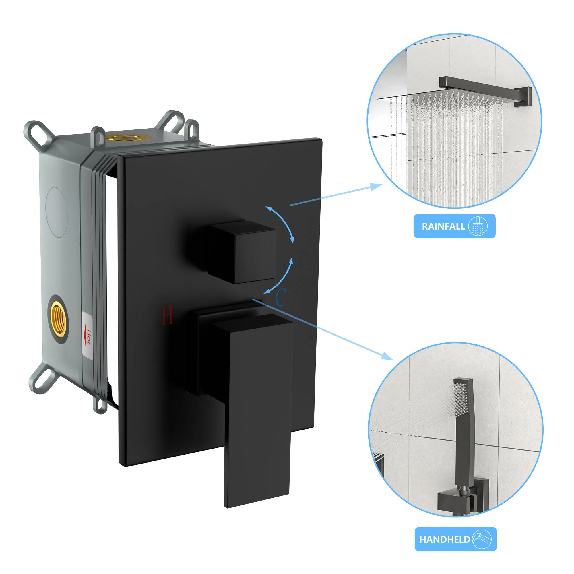 Shower System with Adjustable Slide Bar,10 Inch Wall Mounted Square Shower System with Rough-in Valve,Matte black