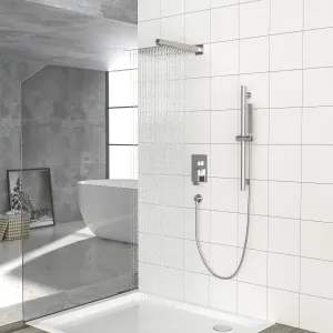 Shower System with Adjustable Slide Bar,12 Inch Wall Mounted Square Shower System with Rough-in Valve, Brushed Nickel