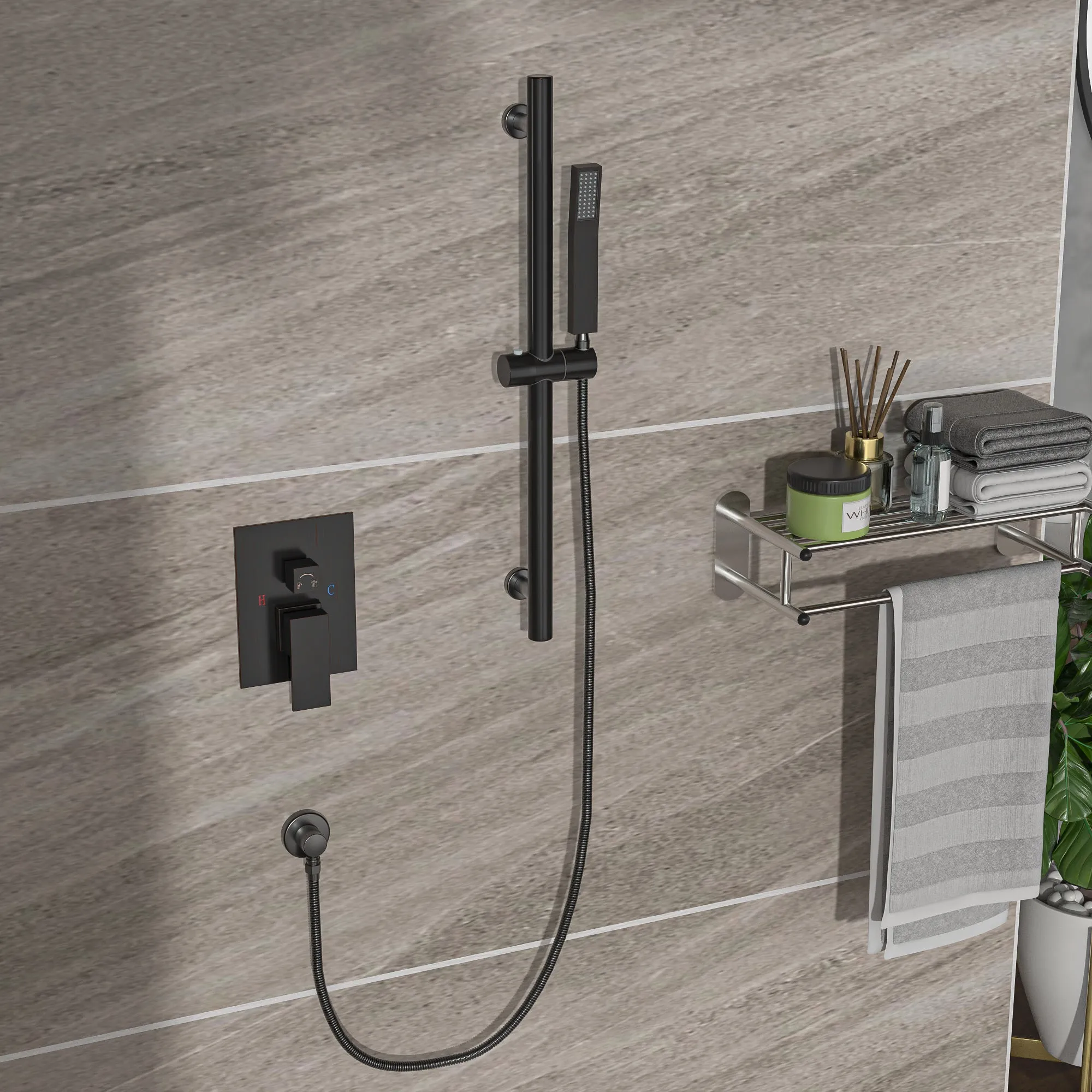 Shower System with Adjustable Slide Bar,12 Inch Wall Mounted Square Shower System with Rough-in Valve, Oil Rubber Bronze