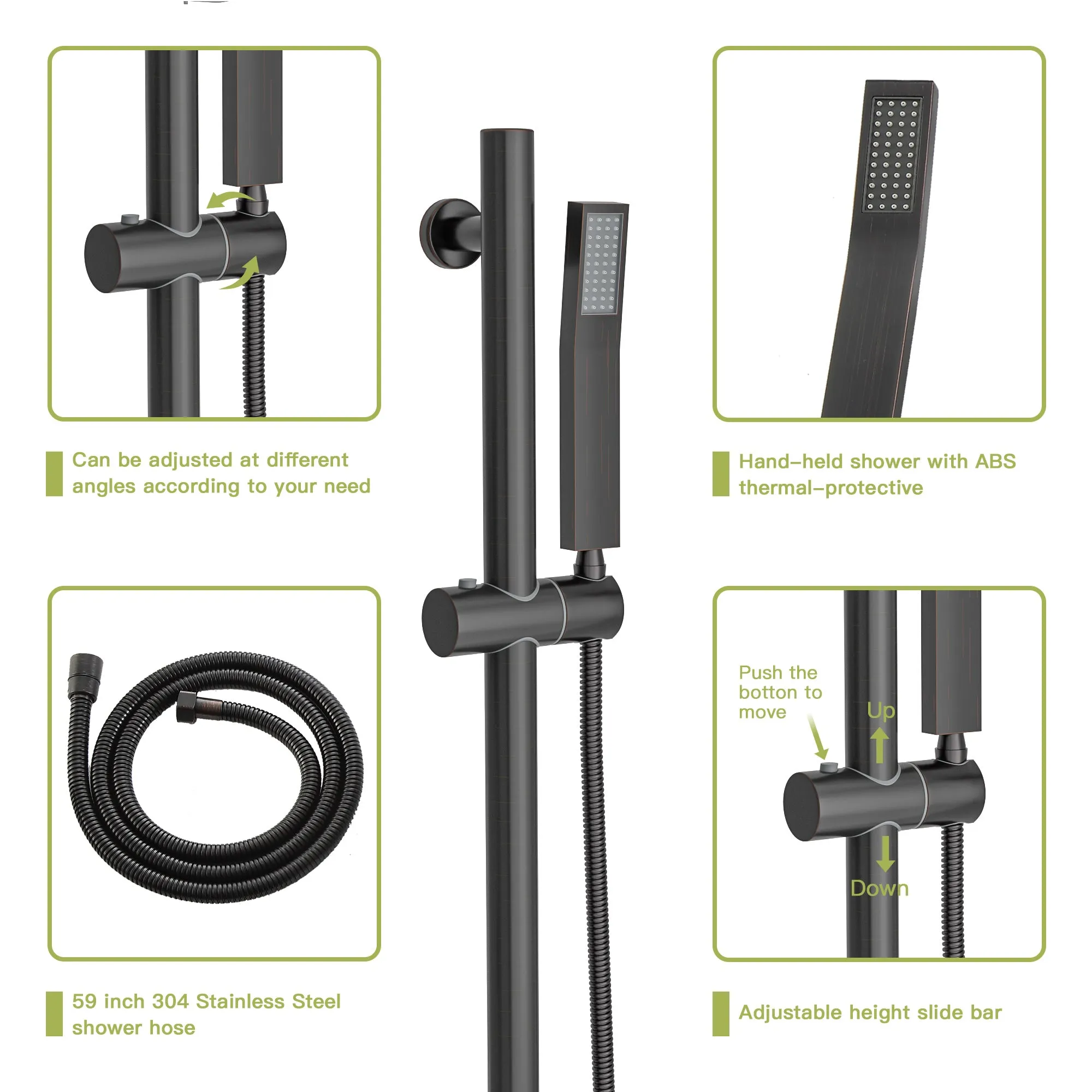 Shower System with Adjustable Slide Bar,12 Inch Wall Mounted Square Shower System with Rough-in Valve, Oil Rubber Bronze