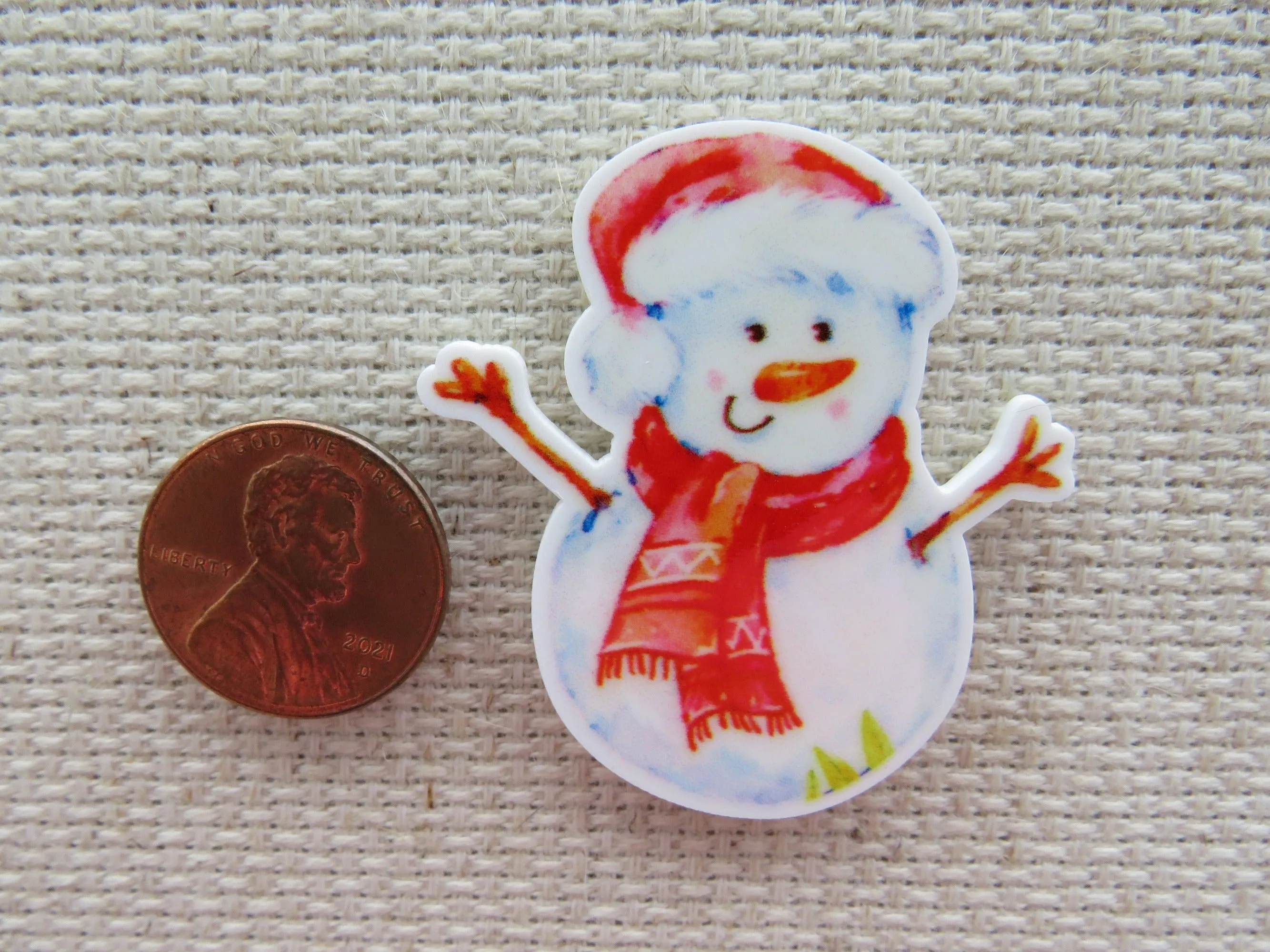 Snowman with Red Scarf and Stocking Hat Needle Minder, Cover Minder, Magnet