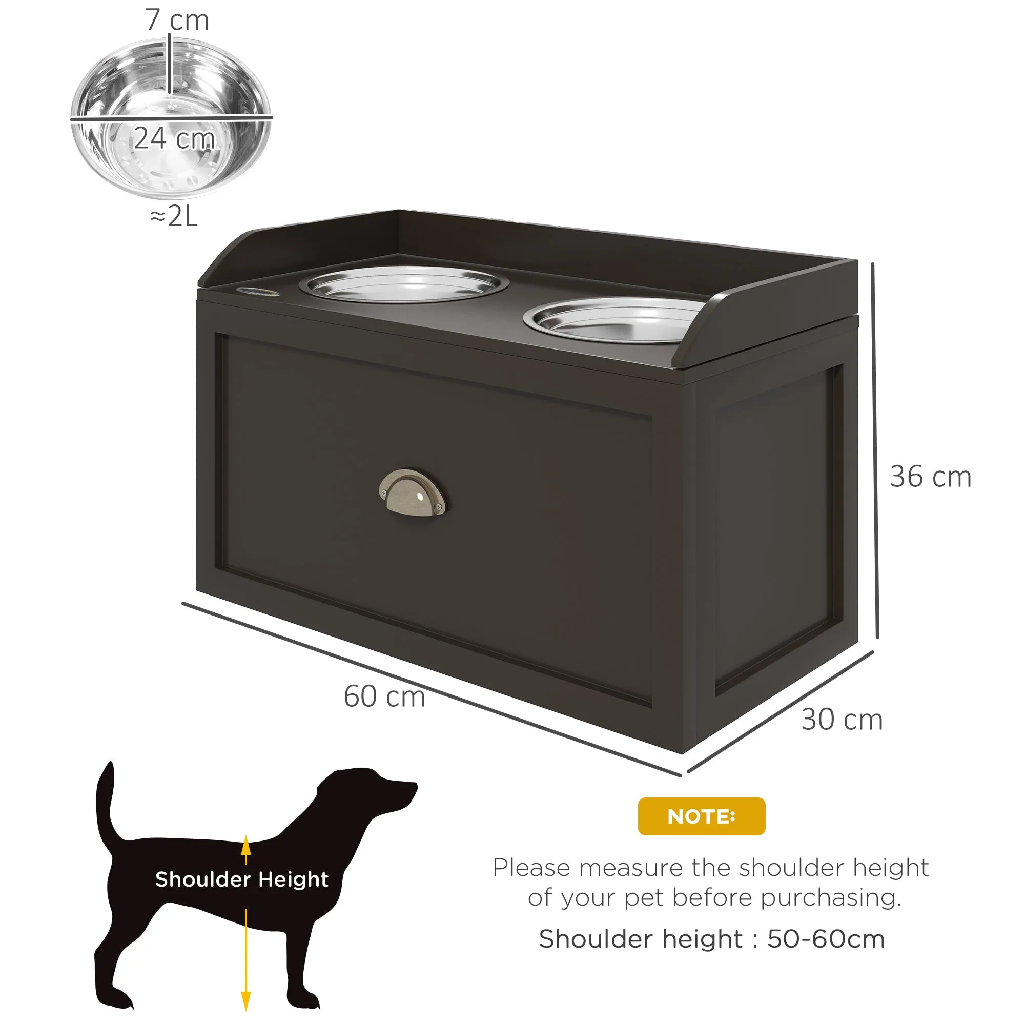 Stainless Steel Raised Dog Bowl w/ 21L Storage Drawer, for Large Dogs