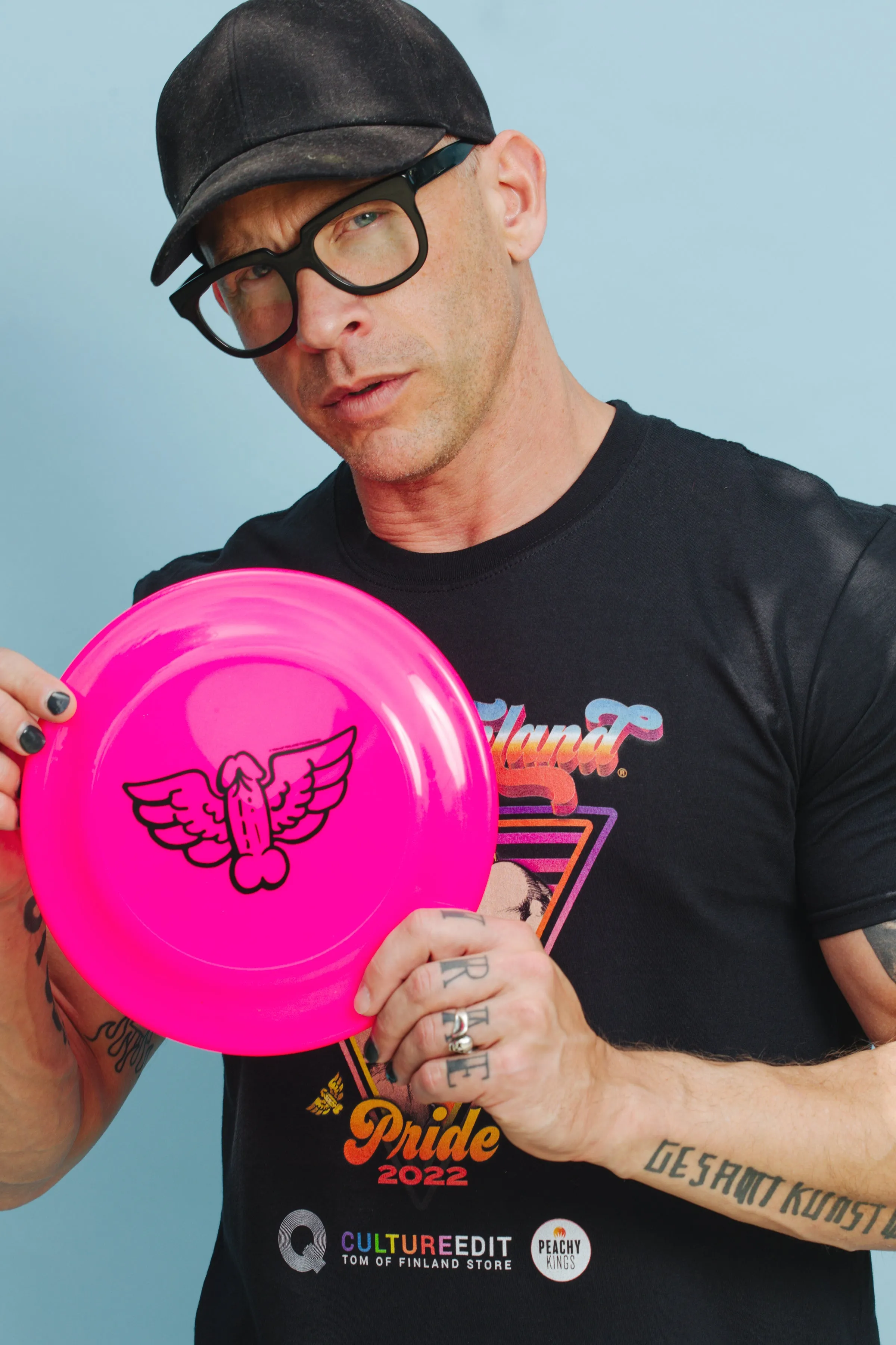 Tom of Finland Flying Cock Frisbee by Peachy Kings - HOT PINK