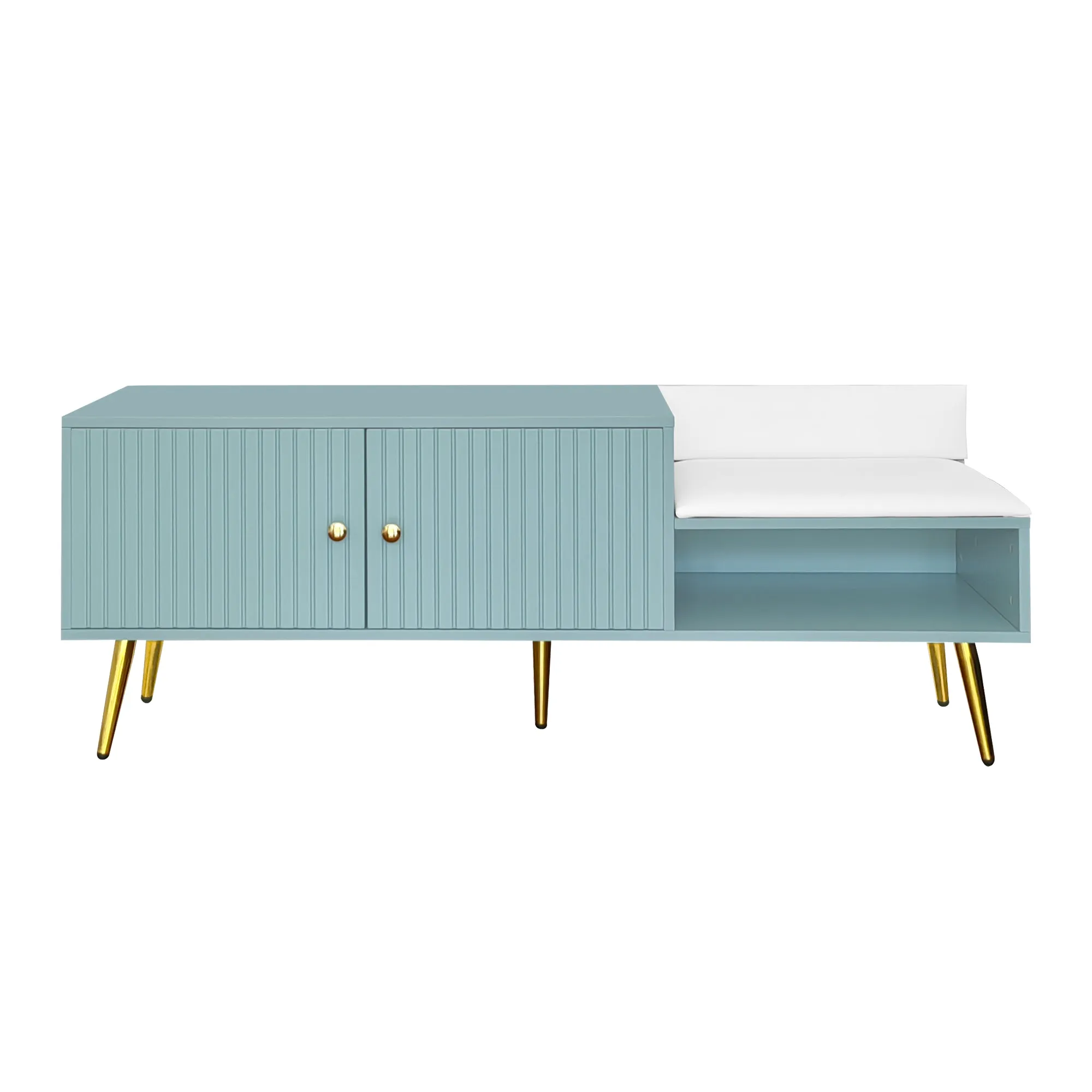 TREXM Modern Shoe Storage Bench with Hidden Storage and Upholstered Cushions for Bedside, Living Room and Entryway (Light Blue)