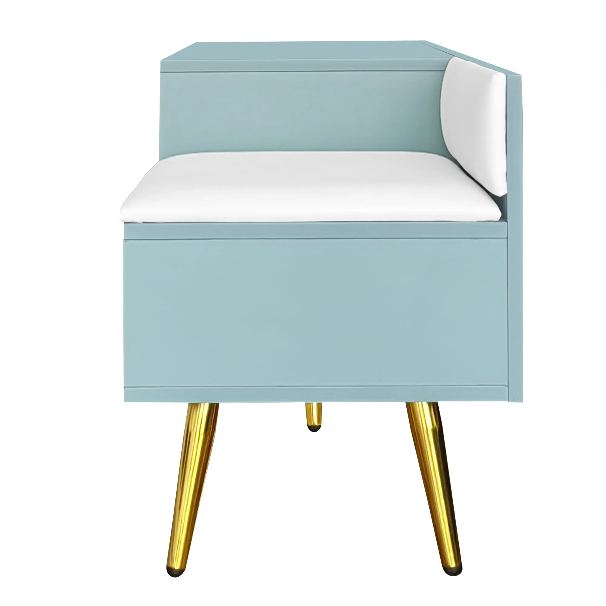 TREXM Modern Shoe Storage Bench with Hidden Storage and Upholstered Cushions for Bedside, Living Room and Entryway (Light Blue)