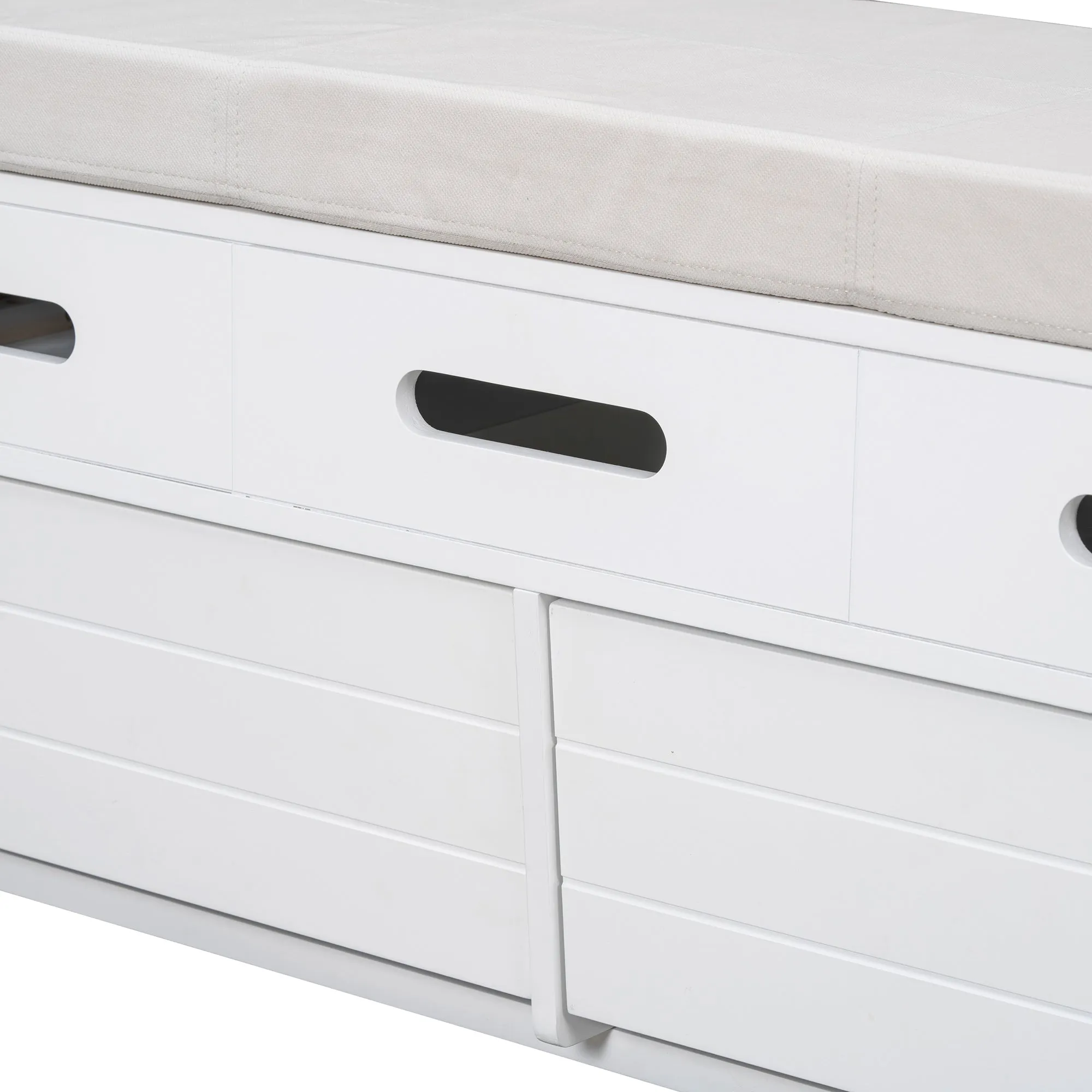 TREXM Rustic Storage Bench with 2 Drawers, Hidden Storage Space, and 3 False Drawers at the Top, Shoe Bench for Living Room, Entryway  (White)