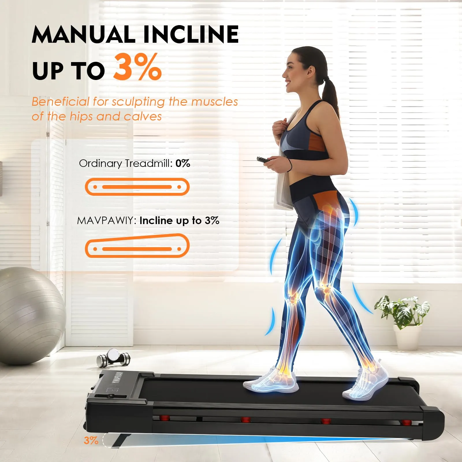 Under Desk Treadmill, Incline Walking Pad Treadmill for Home/Office Use, 2.25HP Quiet Treadmill for Walking and Jogging