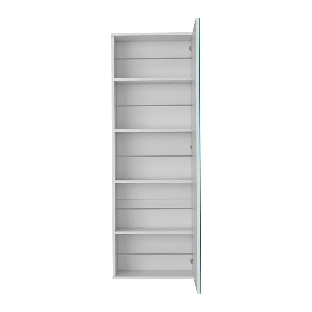 Wall Shoe Rack 54" H, One Mirror, One Door, Five Internal Storage Shelves, Approximate Capacity for Ten Shoes, White