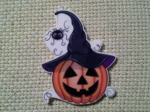 Witch Hat Wearing Pumpkin Needle Minder, Cover Minder, Magnet