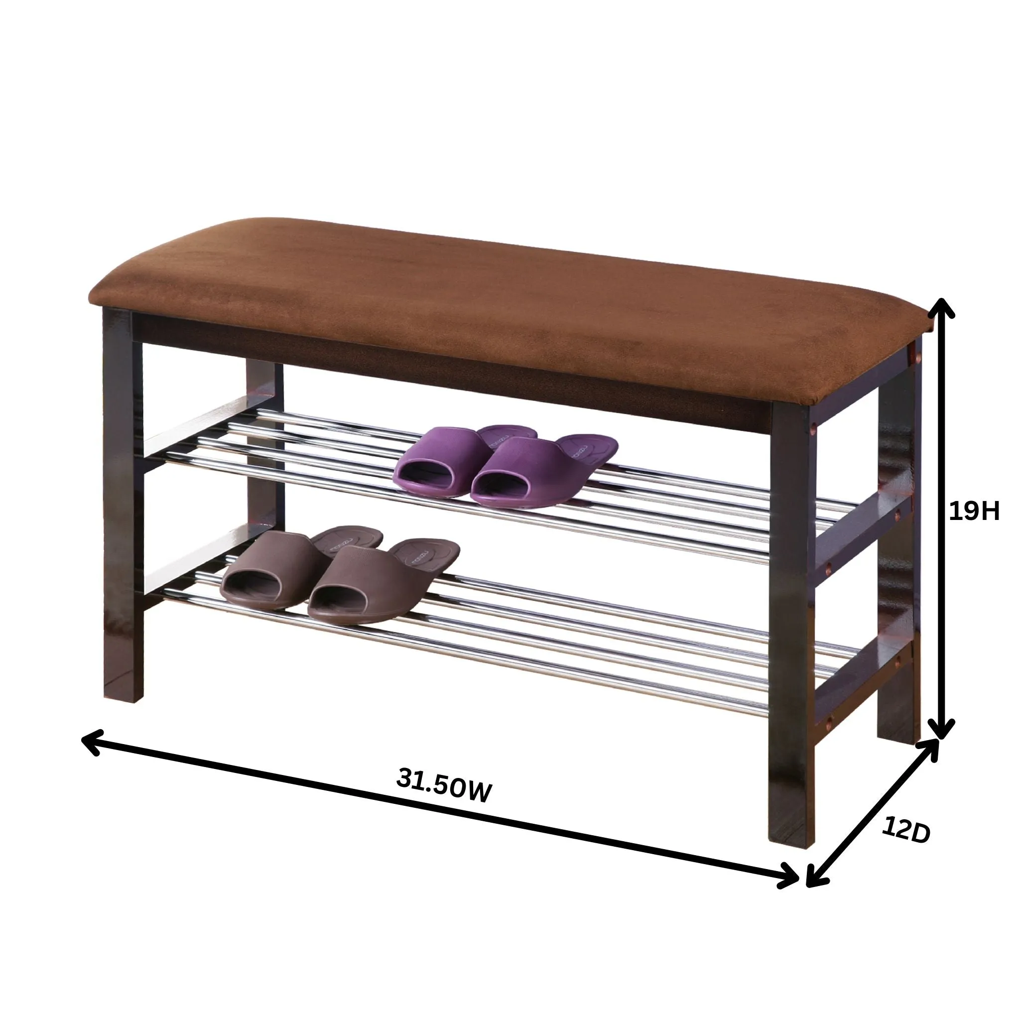 Wood Shoe Bench with Chocolate Microfiber Seat, Espresso