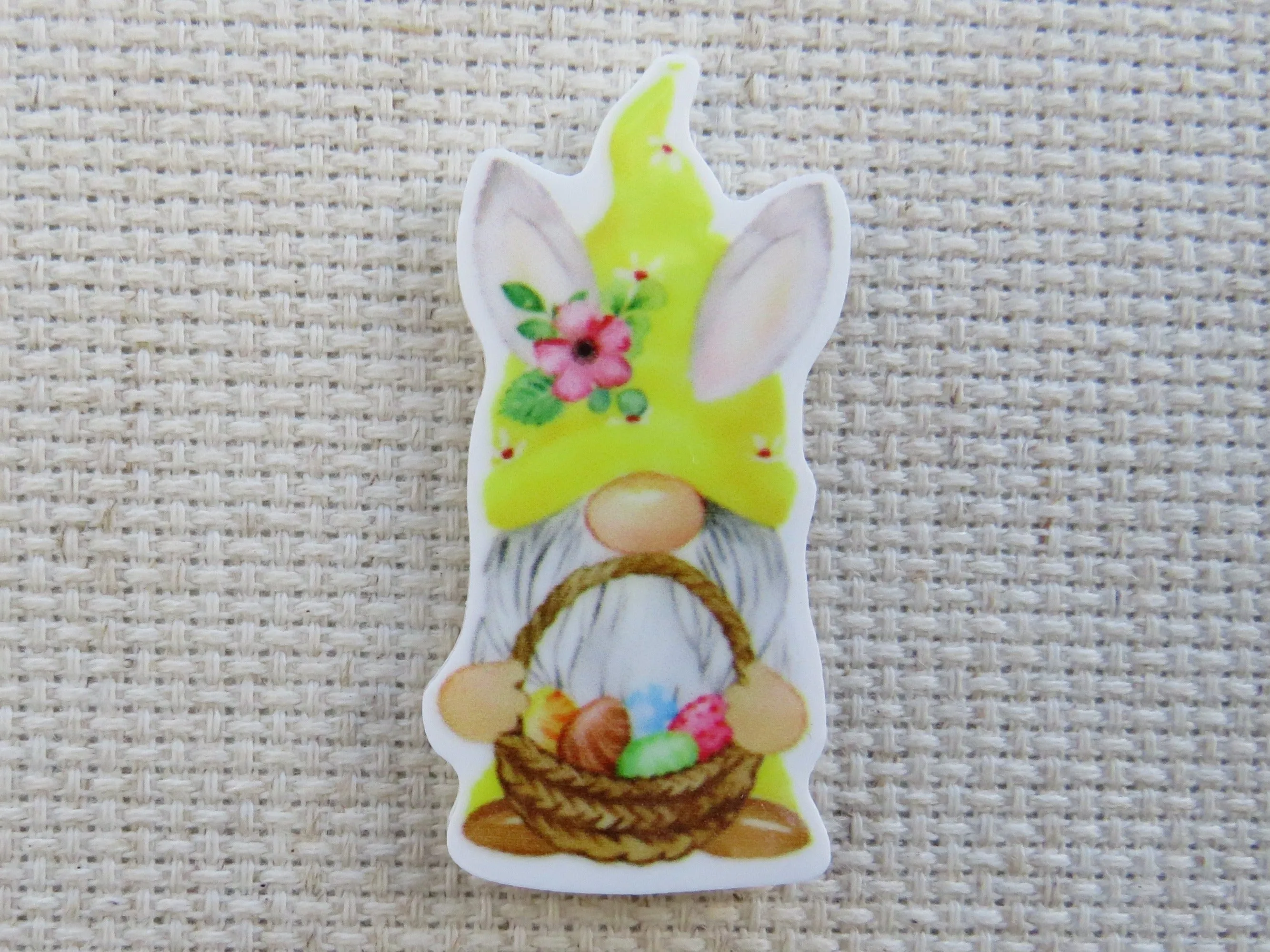 Yellow Gnome with an Easter Basket Needle Minder, Cover Minder, Magnet