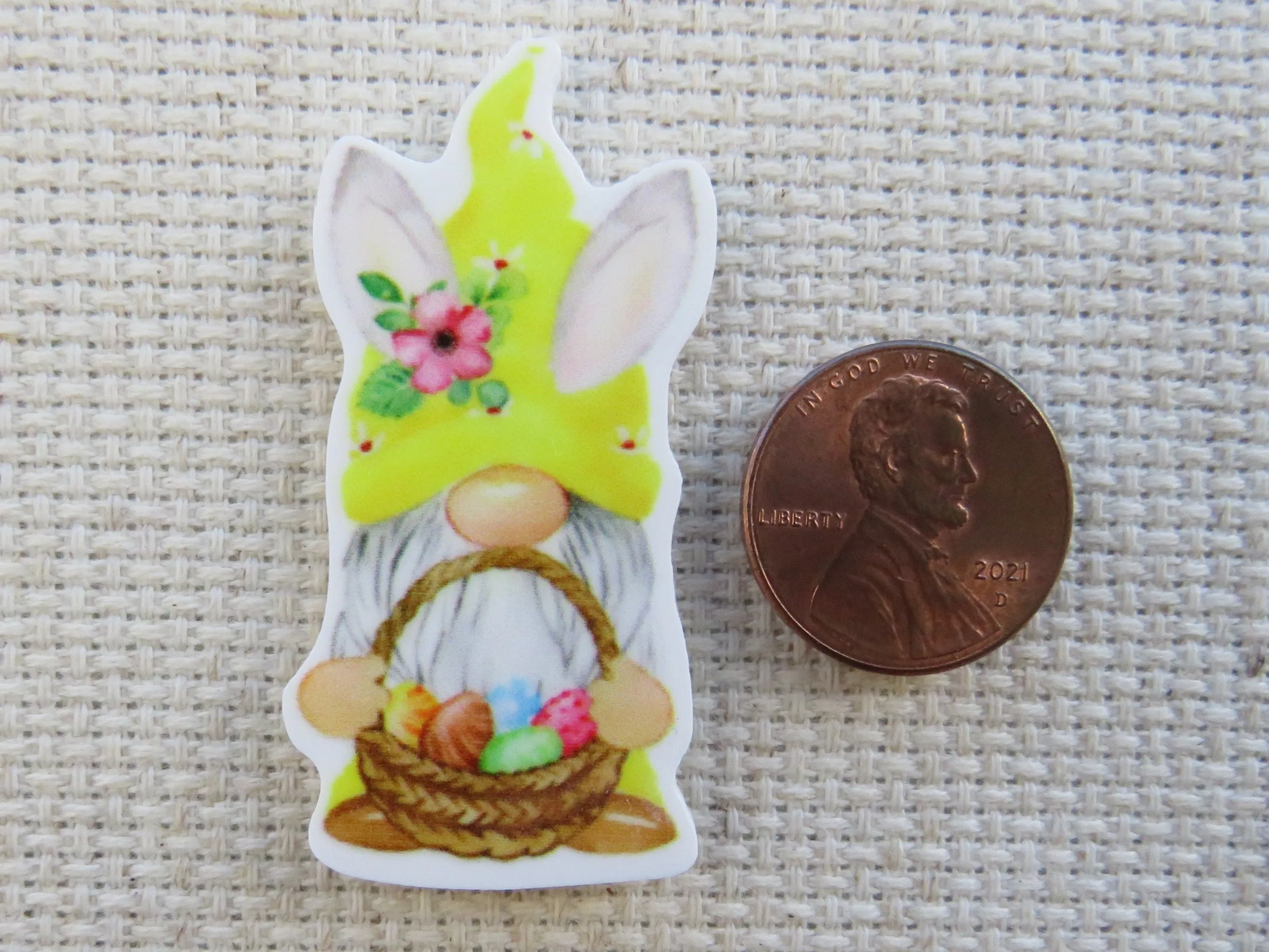 Yellow Gnome with an Easter Basket Needle Minder, Cover Minder, Magnet